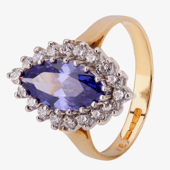 9ct Yellow Gold Marquise Tanzanite Blue Cubic Zirconia Ring 3014/TANCZ