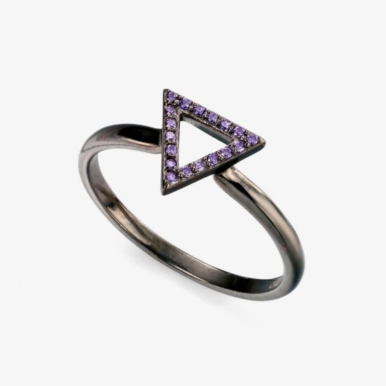 Oxidised Purple Cubic Zirconia Triangle Ring R3421M