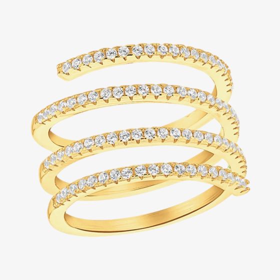 LUXE Silver Gold Plated Cubic Zirconia Spiral Ring 8.84.0799