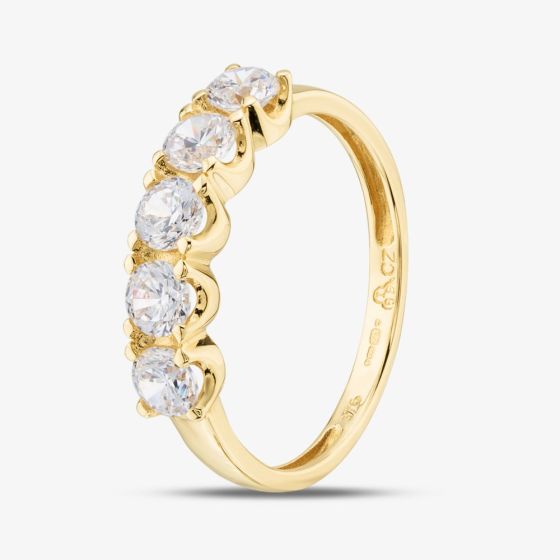 9ct Yellow Gold Cubic Zirconia Five Stone Half Eternity Ring 1.84.8319