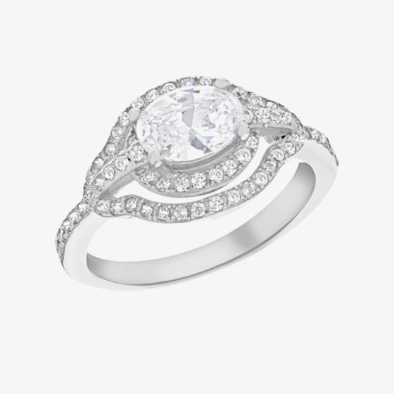 Silver Cubic Zirconia Shoulder Set Halo Ring 8.84.8759