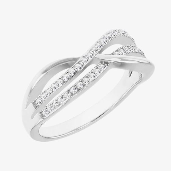 Silver Cubic Zirconia Double Crossover Ring 8.84.8809