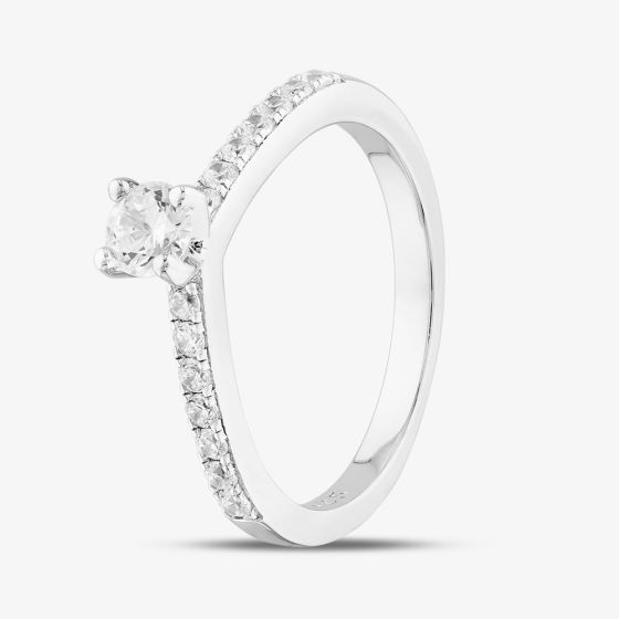 Sterling Silver Brilliant Cut Cubic Zirconia Shoulder Set Solitaire Ring S2107