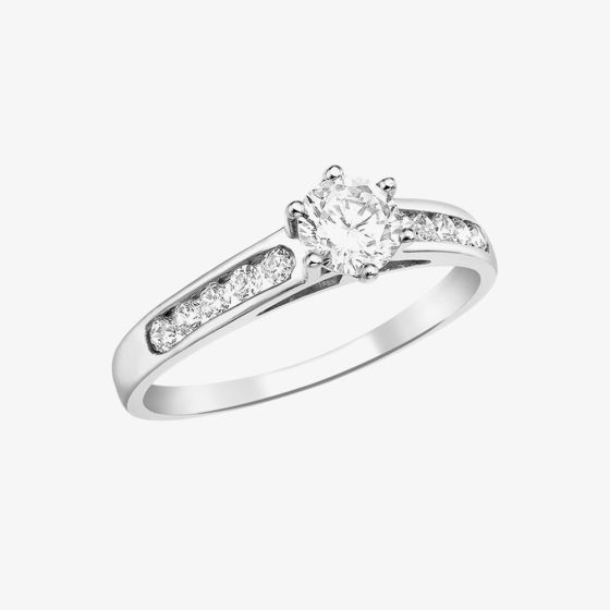 9ct White Gold 5mm Cubic Zirconia Shoulder Set Solitaire Ring 5.84.4881