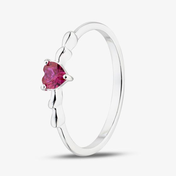 Sterling Silver Heart Shaped Dark Pink Cubic Zirconia Ring 042-60407/SP DRK PNK
