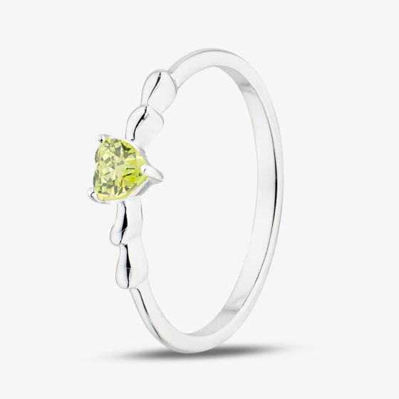 Sterling Silver Heart Shaped Light Green Cubic Zirconia Ring 042-60407/SP LIGHT GRN