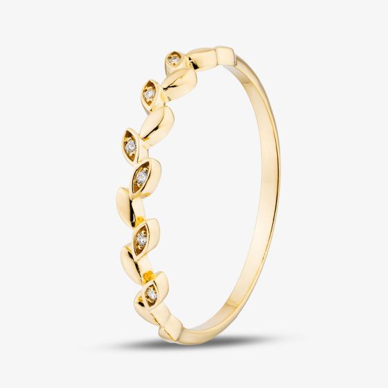 Yellow Gold Plated Sterling Silver Cubic Zirconia Leaf Ring 042-58879/GP