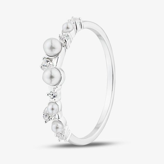 Sterling Silver Cubic Zirconia & Simulated Pearl Ring 042-59588/SP