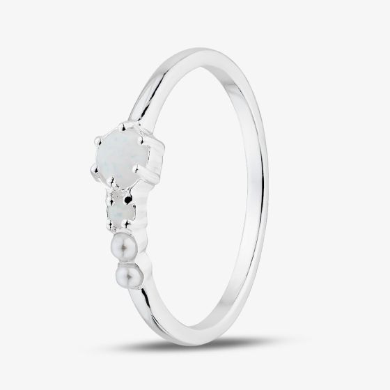 Sterling Silver Synthetic Opal & Simulated Pearl Ring 042-57056/SP