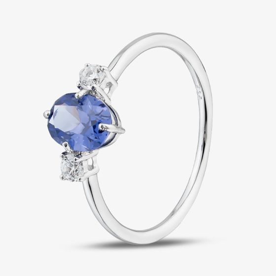 Sterling Silver Blue Cubic Zirconia Shoulder Set Solitaire Ring AR8050Z-TNZ/R