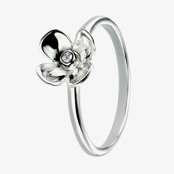 Silver Clear Cubic Zirconia Flower Ring R3442C 