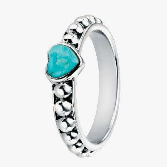 Silver Turquoise Cubic Zirconia Heart Ring R3447T 