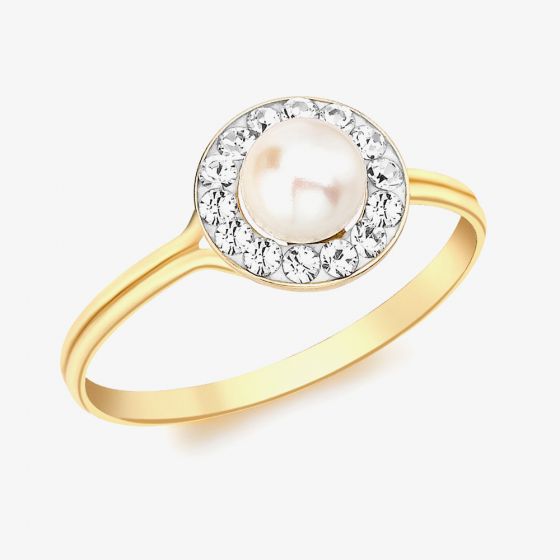 9ct Yellow Gold Crystal and Pearl Cluster Ring 1.84.8469