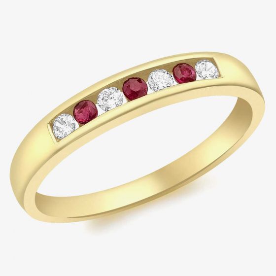 9ct Gold White Red Channel Set Half Eternity Ring 1.84.9379