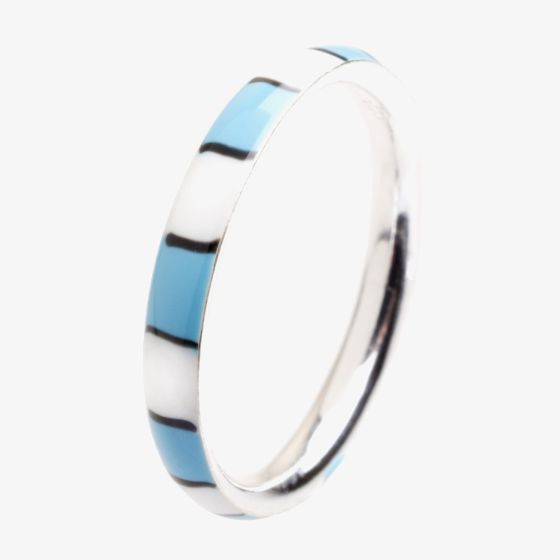 Silver Blue and White striped Band Ring RI-560
