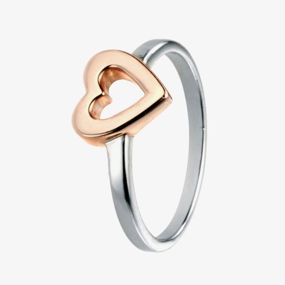 Rhodium And Rose Gold-Plated Cut Out Heart Ring R3461 