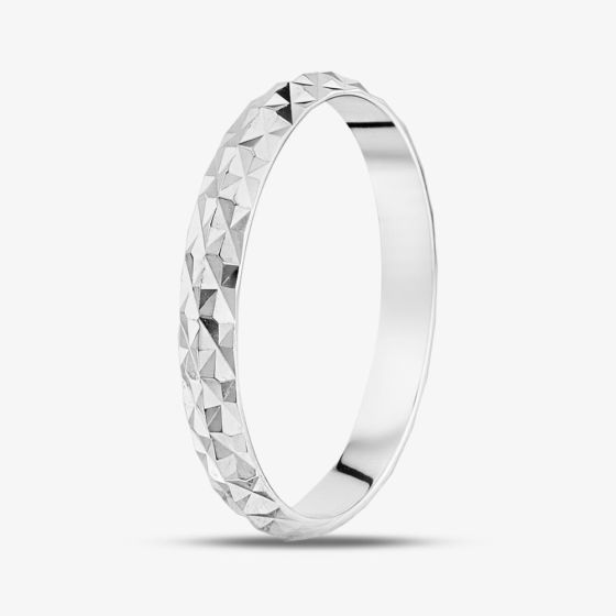 Sterling Silver Patterned D Cut Band Ring SR02069A