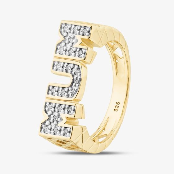 Silver Gold Plated Cubic Zirconia Mum Signet Ring S2079Y
