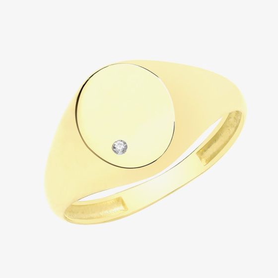 9ct Yellow Gold Cubic Zirconia Oval Signet Ring RN954