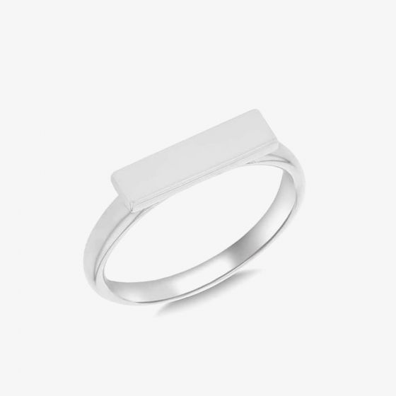 Silver Rhodium Plated Small Bar Shaped Signet Ring 8.81.0360