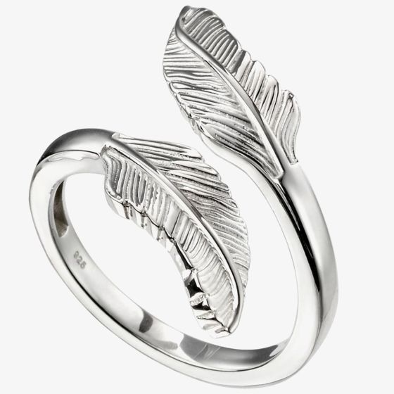 Sterling Silver Double Feather Wrap-Around Ring R3701