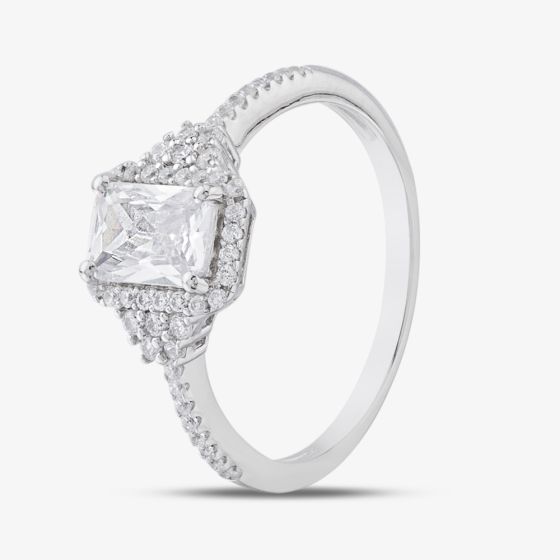 Silver Cubic Zirconia Shoulder Set Cluster Ring BSR13865