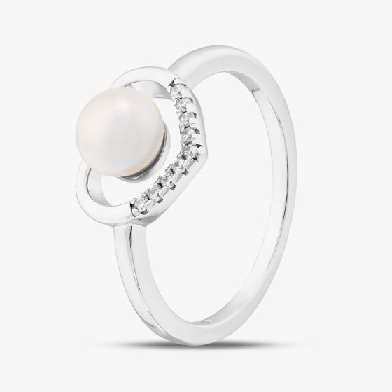 Sterling Silver Freshwater Pearl & Cubic Zirconia Heart Ring S2264