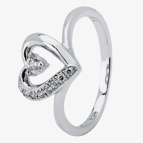 Silver Cubic Zirconia Open Heart Ring ZCR12430