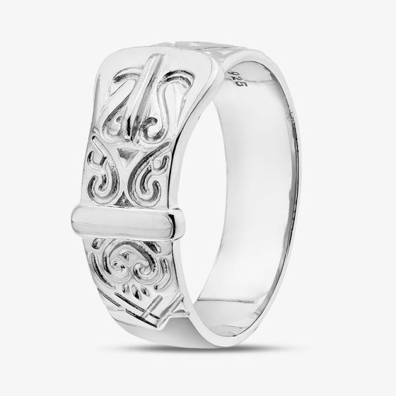 Sterling Silver Patterned Buckle Ring S2009