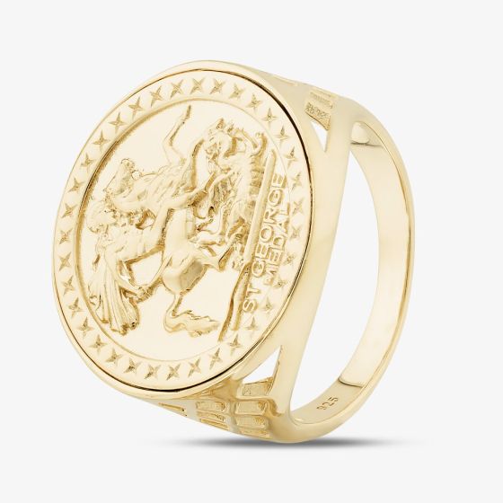 Silver Gold Plated St George Coin Ring S2007Y