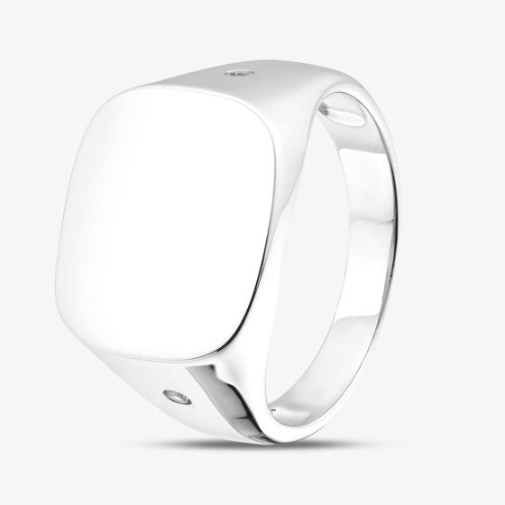 Rhodium Plated Sterling Silver Cubic Zirconia Square Signet Ring 8.81.0100