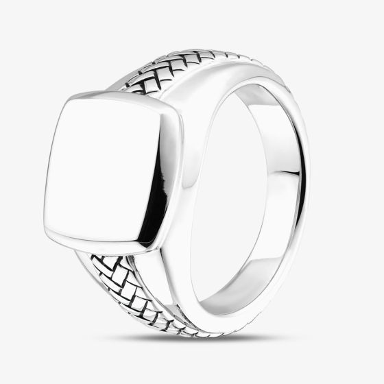 Rhodium Plated Sterling Silver Square Braided Signet Ring 8.81.0300