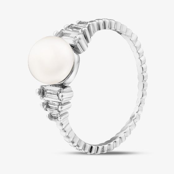 Sterling Silver Pearl & Cubic Zirconia Beaded Band Ring ROW70034FW