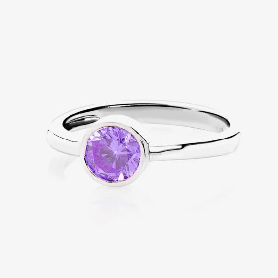Silver February Purple Cubic Zirconia Ring WR1282-CZ-AM
