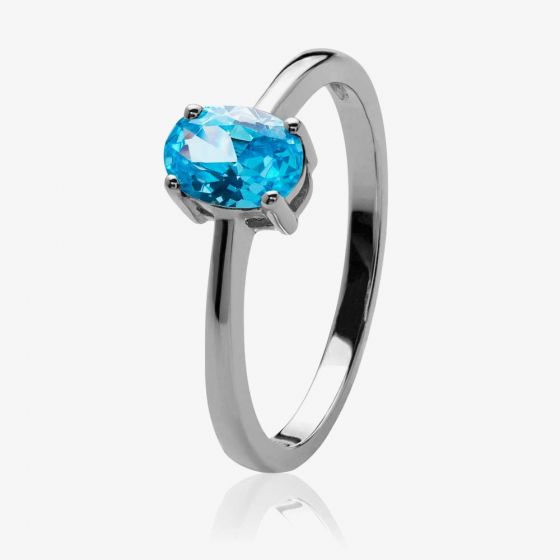 Silver March Oval 'Aquamarine Blue' Cubic Zirconia Ring OJS0018R-CZ-AQ