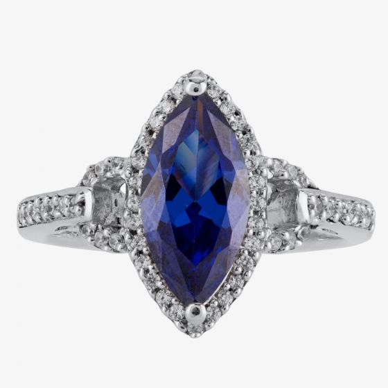 Silver Blue Marquise Cubic Zirconia Shoulders Ring BSR0011-CZ-T