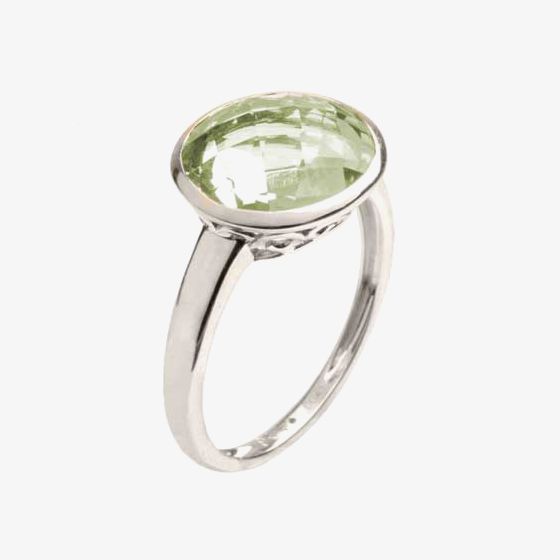 9ct White Gold Round Faceted Green Amethyst Ring 9DR389/GAM/W
