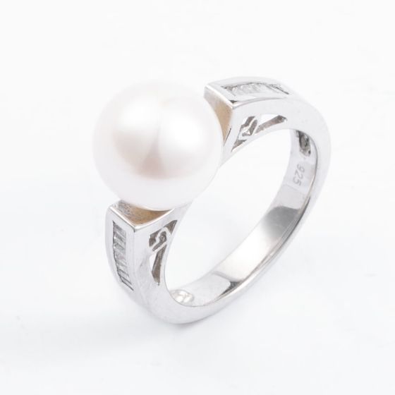 Sterling Silver 11mm Fresh Water Pearl Cubic Zirconia Ring ROW70009FW K
