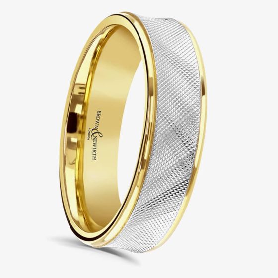 Brown & Newirth Alloy 18ct Yellow Gold & Platinum Textured 5mm Ring 7147 5.0 