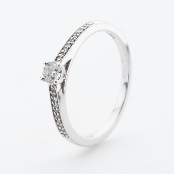 9ct White Gold 0.20ct Diamond Shoulder Set Solitaire Ring CRG01-020-9W