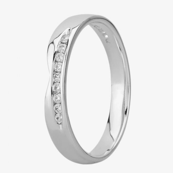 9ct White Gold 3.4mm Off-set Diamond Dipped Wedding Ring 8607/9W/DQ10