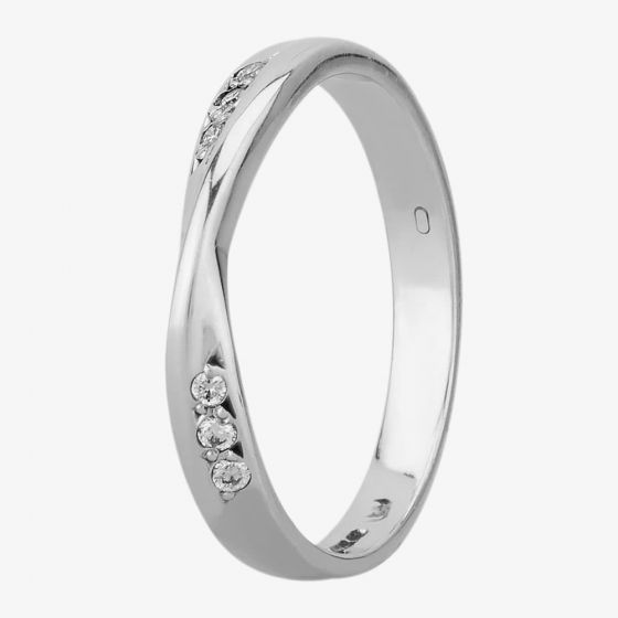 9ct White Gold 3mm Diamond Narrow Twist Wedding Ring 8902W/9W/DQ10