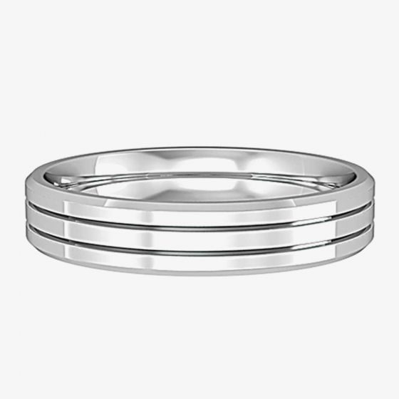 9ct White Gold 2 Line Bevelled Court Ring R44C772 