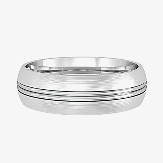 9ct White Gold Two Groove Satin Court Ring R26E012