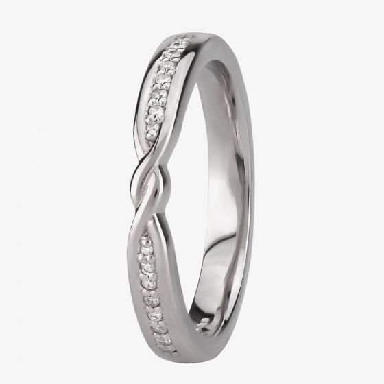  Platinum Diamond Double Crossover Band Ring WS91 0.07CT