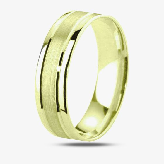 18ct Yellow Gold 4.0mm Flat Court Bevelled Brushed and Polished Wedding Ring BFC4.0P/F06 18Y