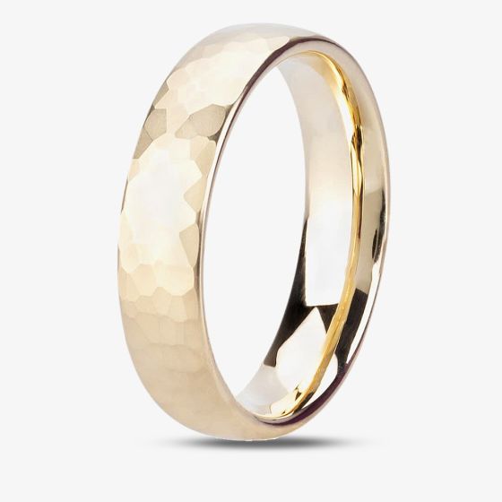 9ct Yellow Gold 5mm Hammered Wedding Ring BC5.0/F82 9Y