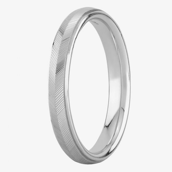 9ct White Gold 3.0mm Knife-edge Tramline Court Wedding Ring BC3.0/F50 9W