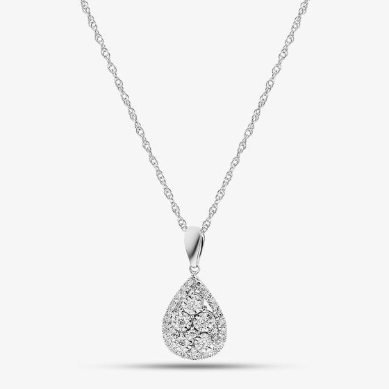 Sterling Silver Certified Lab Grown 0.25ct Diamond Pear Shape Cluster Pendant Necklace LGP40247-25