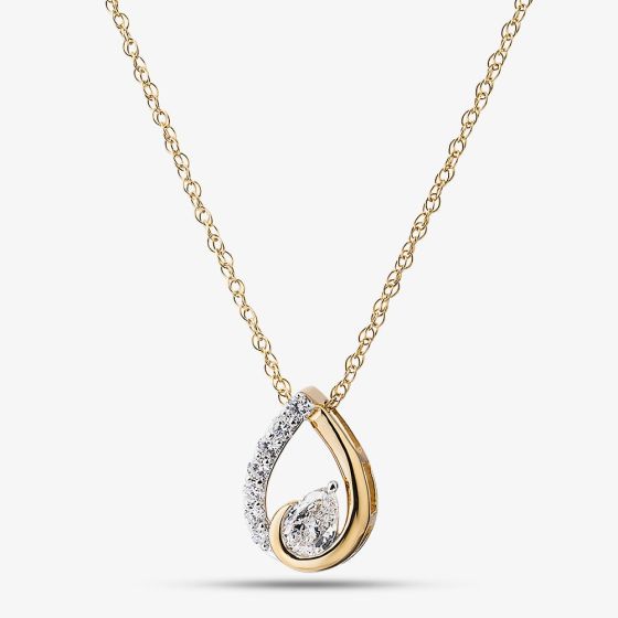 Yellow Gold Tone Plated Sterling Silver 0.50ct Certificated Lab Grown Diamond Twist Teardrop Pendant LGP48426-50SF